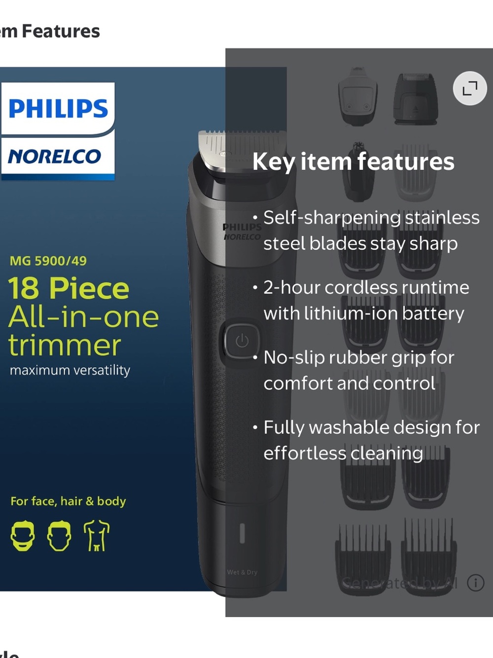 MG5900/49 18-Piece All-in-One Trimmer - Black - Picture 2 of 7